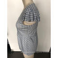 V-neck checked patchwork blouse